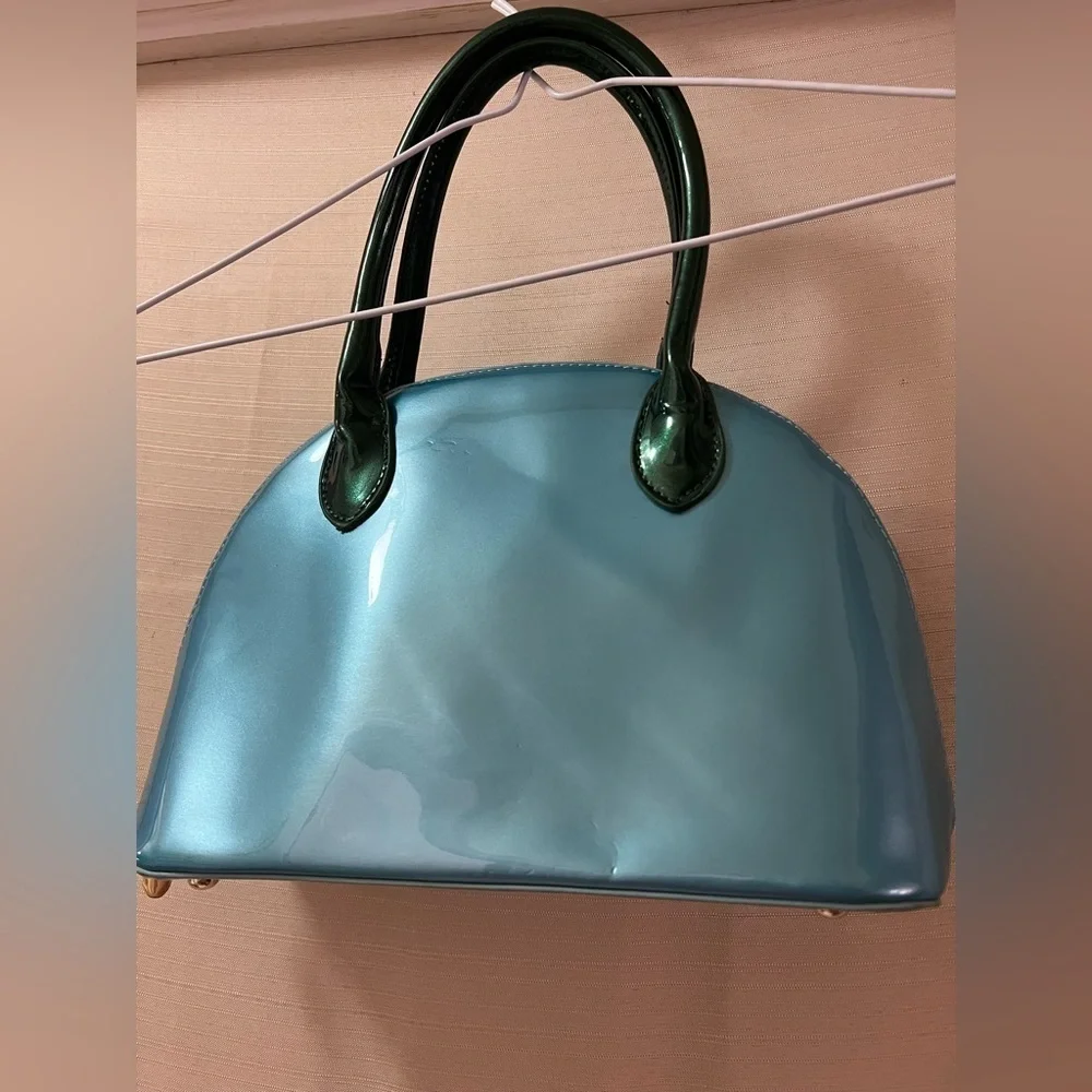 BOGO Elegant and Unique Blue and Green Floral Handbag Shiny Boho Nature ⚫️ - Picture 4 of 10